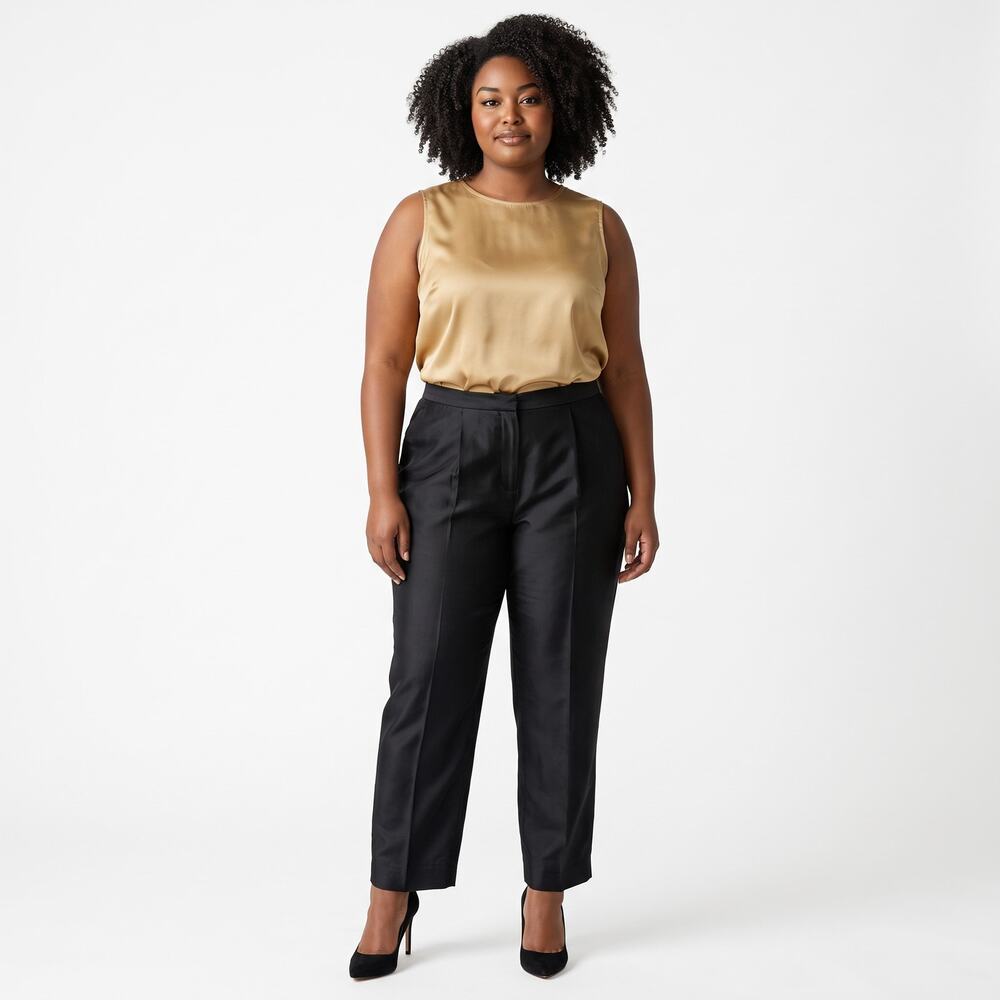 Lauren Ralph Lauren 14W Women's Black 100% Silk Lined Cropped Dress Pant Trouser